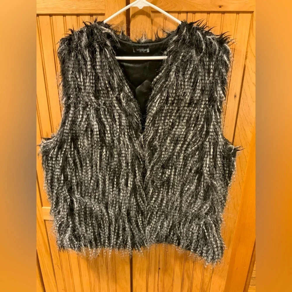 Lane Bryant Black and Gray Faux Fur Vest Vintage